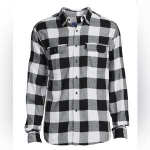 George Mens M Super Soft Flannel Shirt Black White Plaid Long Sleeve Button Down